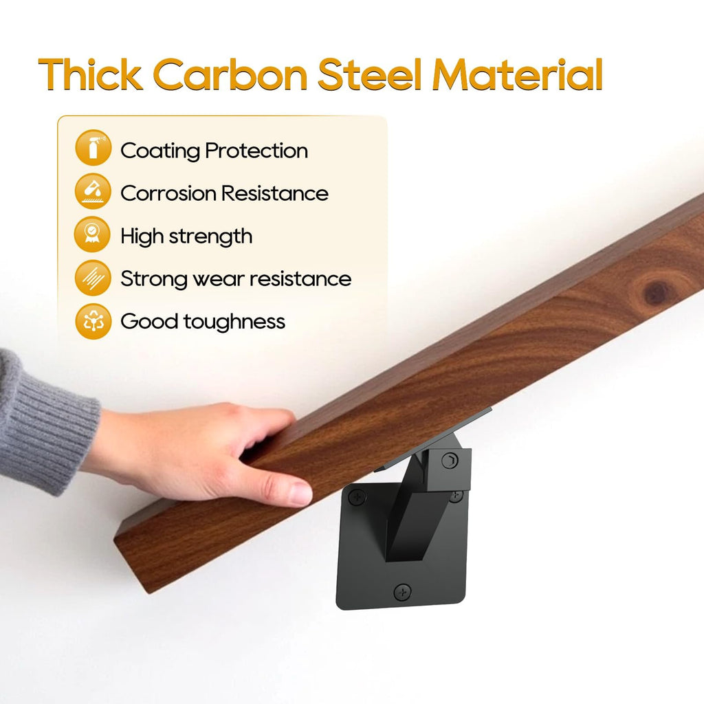 Adjustable Handrail Brackets - Heavy Duty Stair Railing Brackets with Screws, Black Carbon Steel, Wall Mounted for