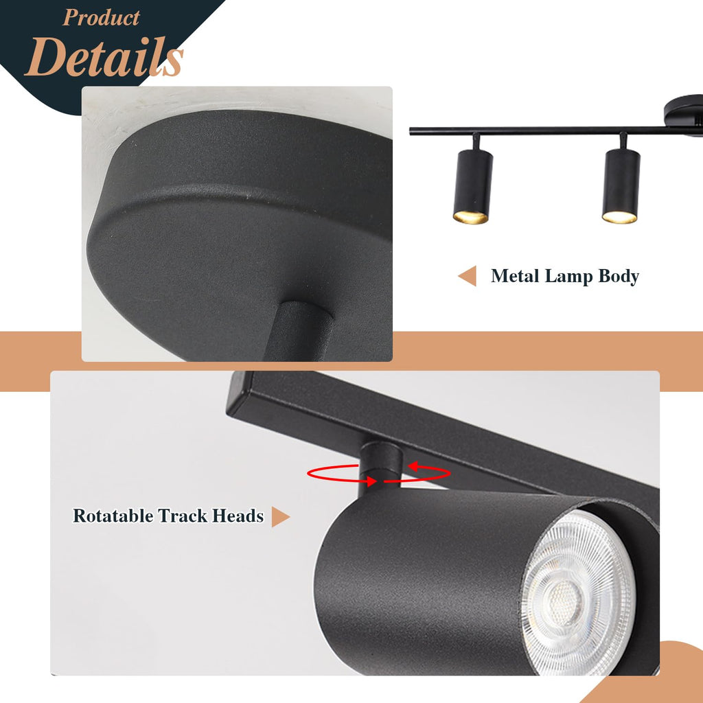 Matte Black Track Ceiling Light Modern 4-Lights LED Track Lighting Kit Farmhouse 4 Ways Flush Mount Ceiling Spotlight