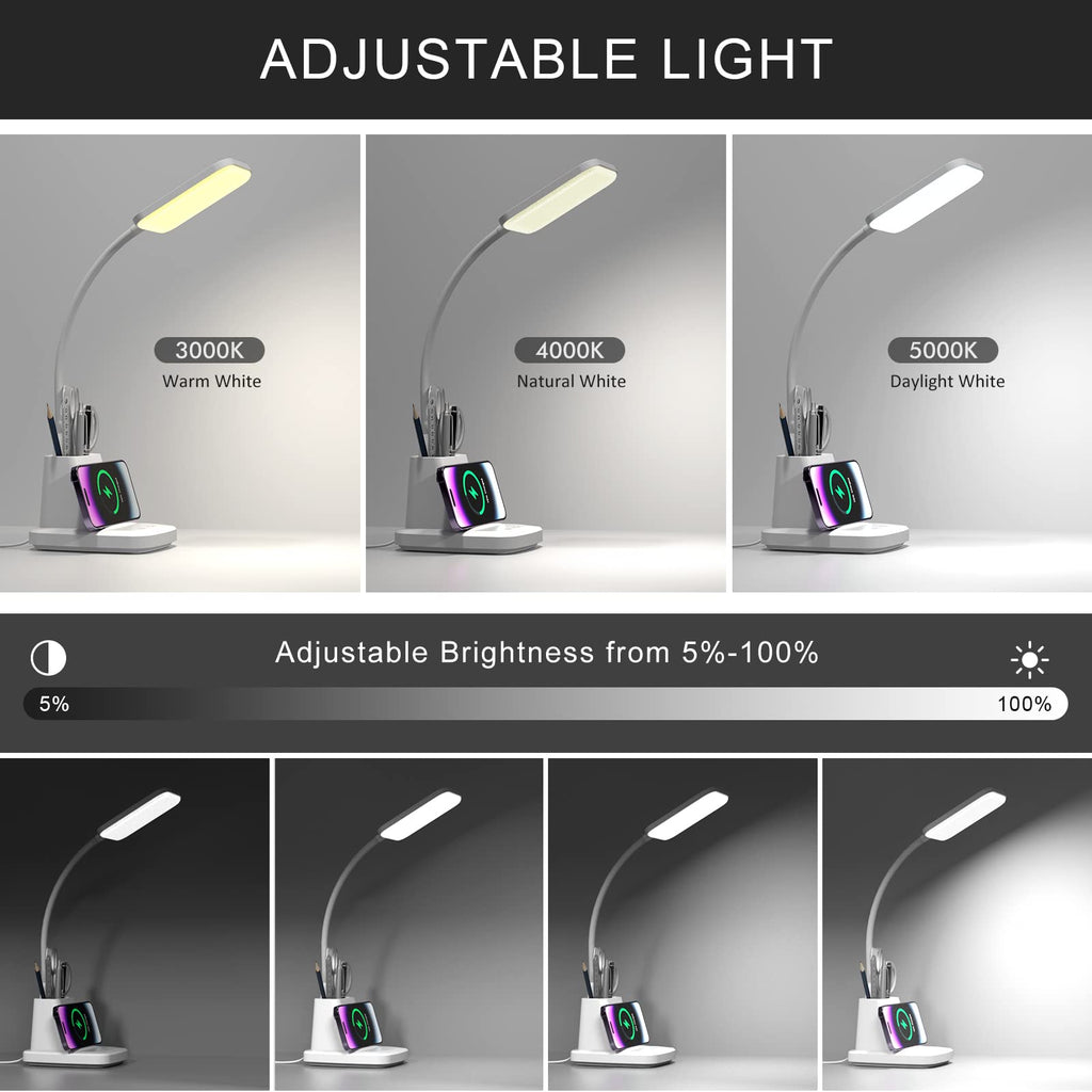 LED Desk Lamp with Wireless Charger, White