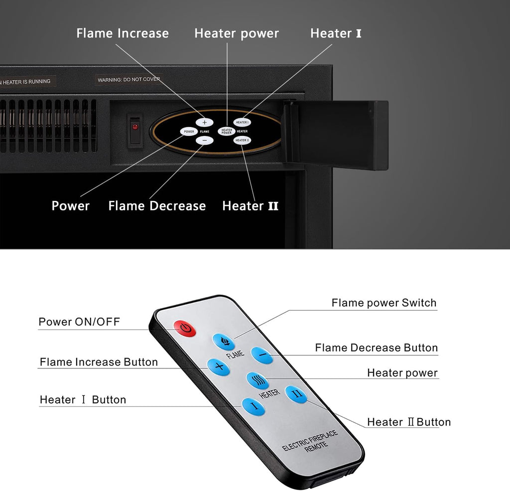 43 Inch Freestanding Electric Fireplace Mantel Heater with Remote Control, Adjustable LED Flame, 750W/1500W, Black