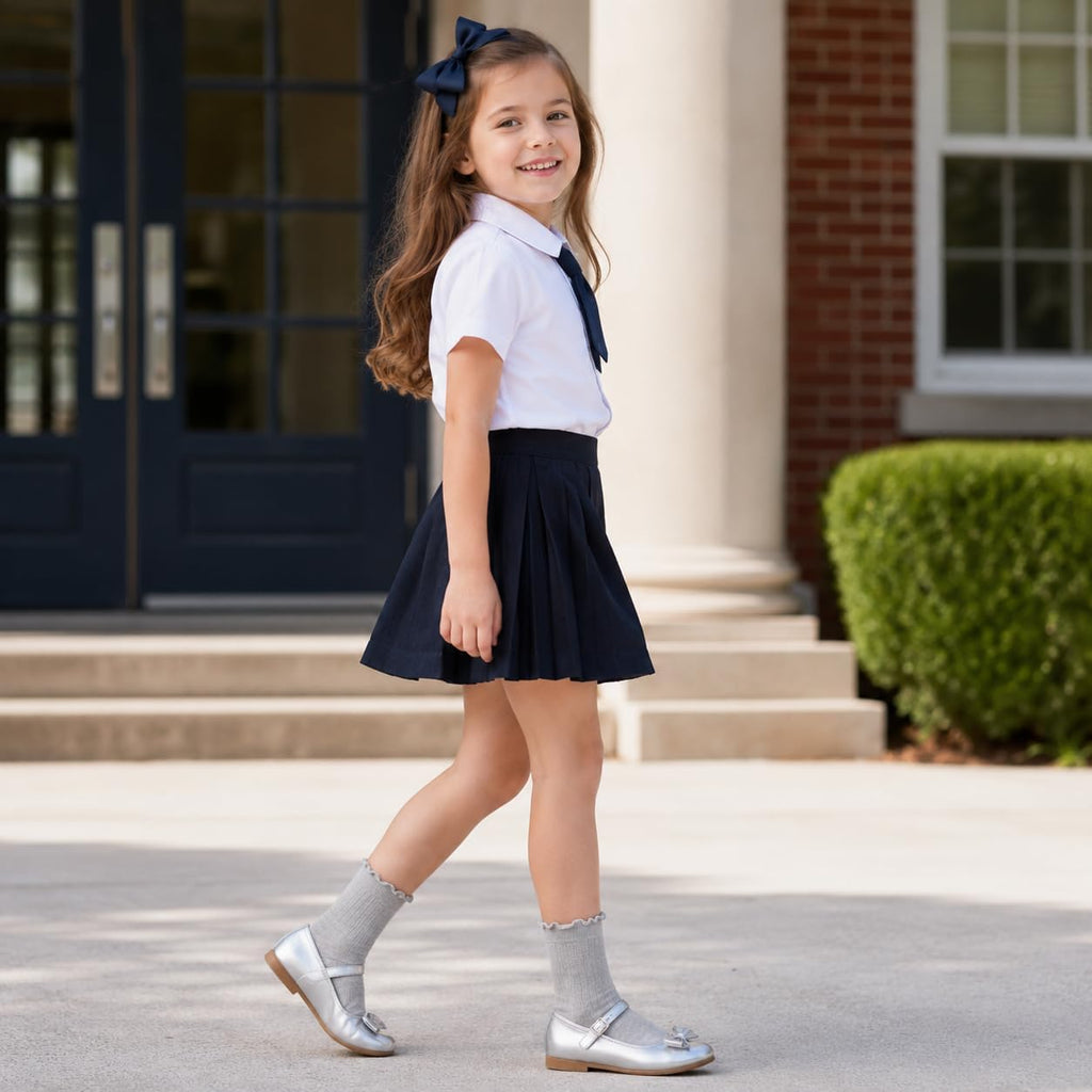 Ruffle Socks for Girls, White Cute Frilly Crew Dress Socks for Kids 6 Pairs