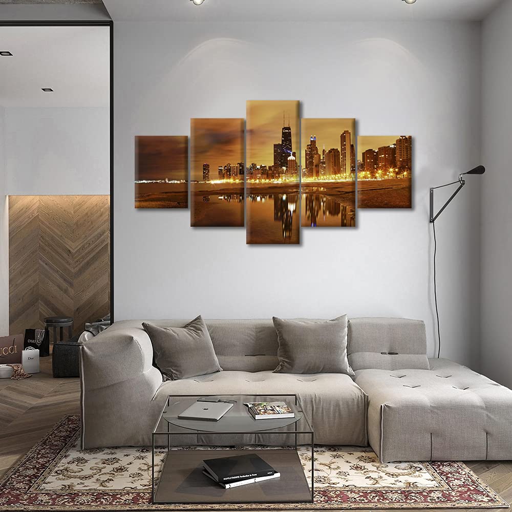 Chicago Illinois Wall Night Cityscape Wall Decor Modern Chicago Skyline Home Decor Lake Michigan Wall Decoration