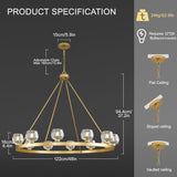 Gold Wagon Wheel Chandelier, 48 Inch Brass Chandeliers with Unique Glass Shade, 12-Light Crystal Large Wagon Wheel Chandeliers for Dining Room, High Ceiling Round Chandelier for Living Room, Foyer A126-B0DT4C7P38
