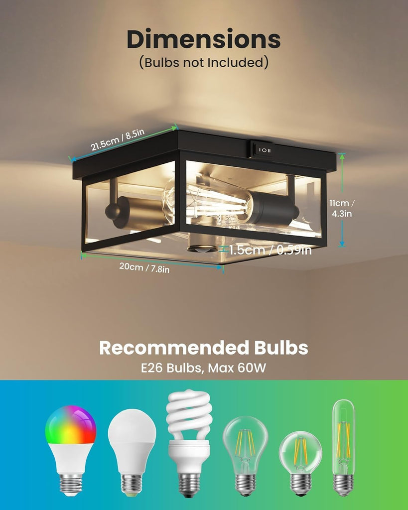 Outdoor Ceiling Light with Motion Sensor, Flush Mount Porch Light, Exterior Light Fixture with Clear Glass