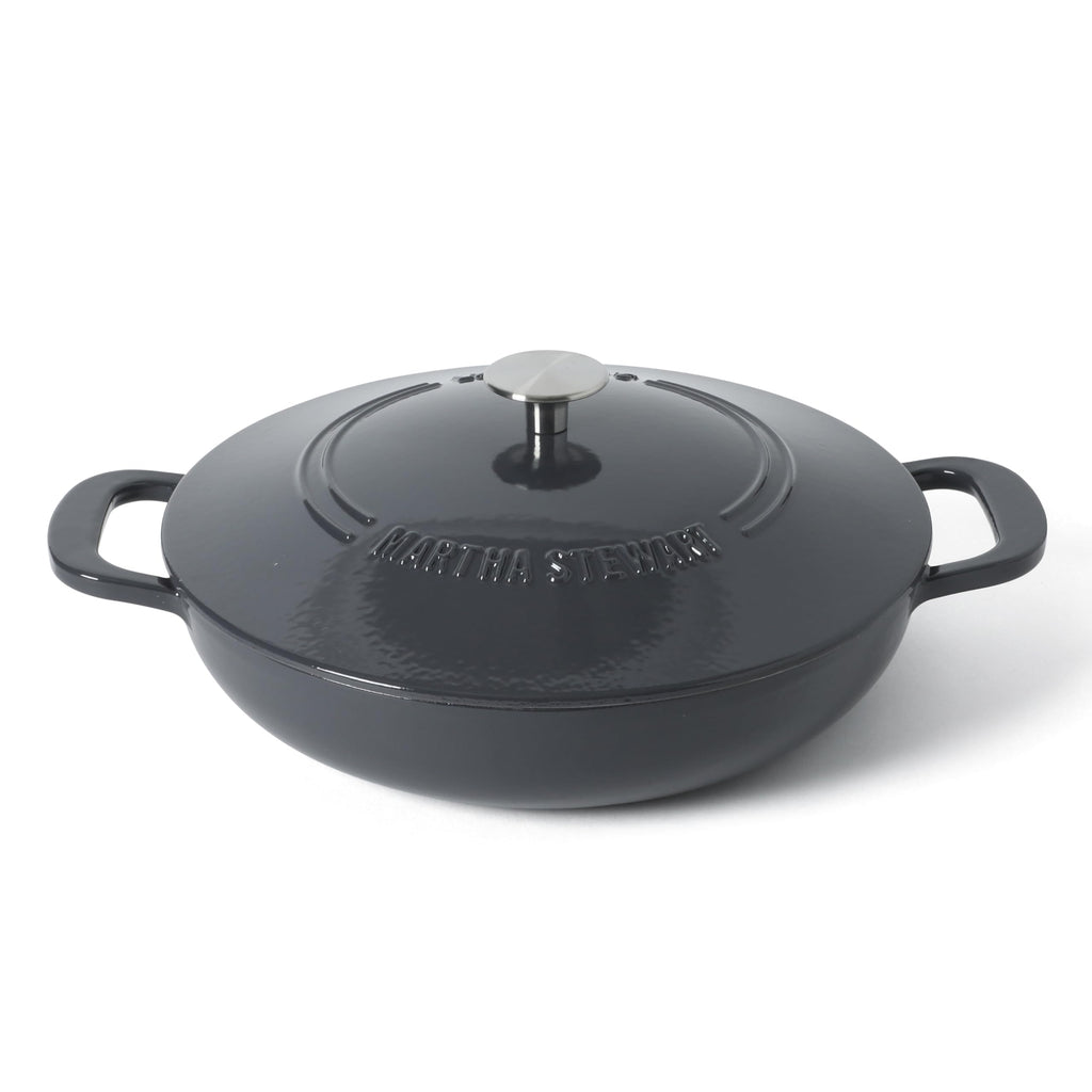 Gatwick Enameled Cast Iron Braiser with Lid, 3.5-Quart Braiser Pan for Stovetop & Oven, Cast Iron Braising Pan, Grey