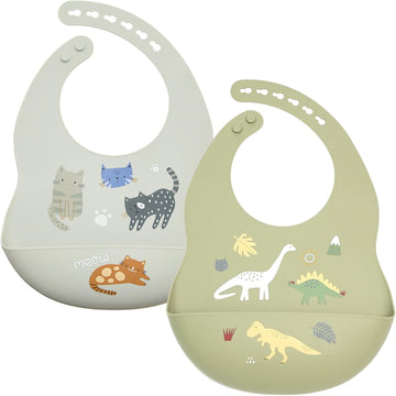 Silicone Bibs 2 Sets Baby Bibs with Food Catcher for Girls Boys Toddlers BPA Free Waterproof Soft Durable