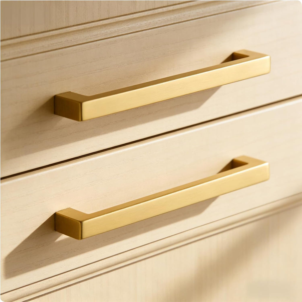 30 Pack 5 Inch Gold Kitchen Cabinet Handles Gold Handles for Cabinets Brushed Brass Cabinet Pulls Square Hardware for