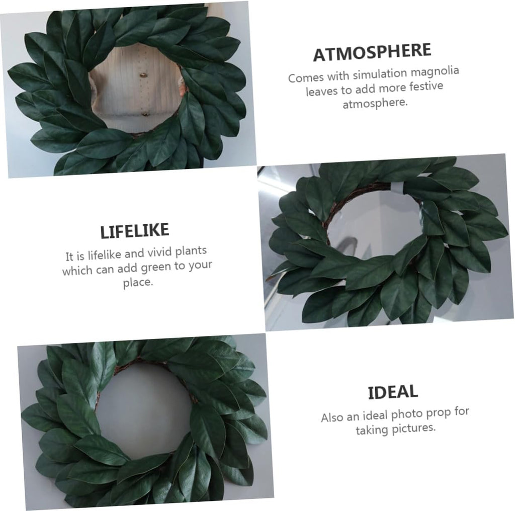 Realistic Magnolia Leaf Wreath Handmade Plastic Rattan Door Decor