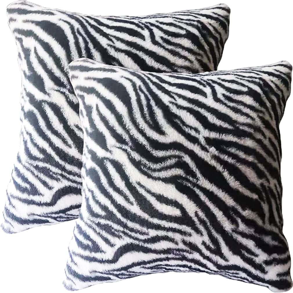 Square Stripe Pillow Cover Faux Fur Zebra Throw Pillows 20x20 Black White