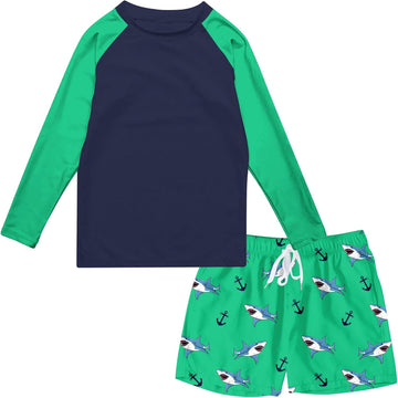 Boys Long Sleeve Rash Guard Swimsuit Pieces Bathing Suits Set