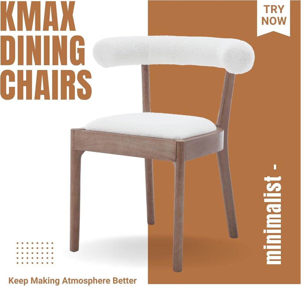 Kmax Dining Room Chairs Mid-Century Modern Sherpa Kitchen Chairs with Natural Walnut Finished Frame, Fur Curved Back