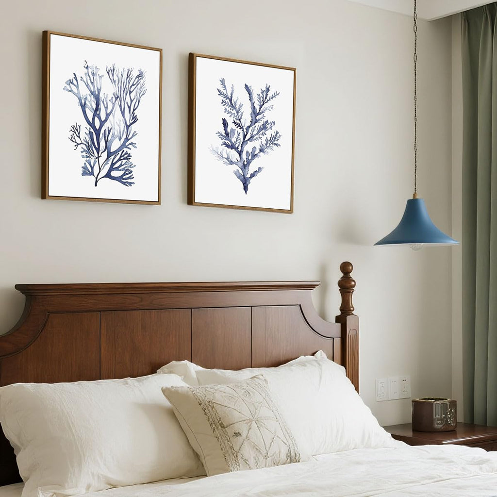 Sea Coral Wall Art Navy Blue Ocean Coral Painting 11"x14"x2Pcs