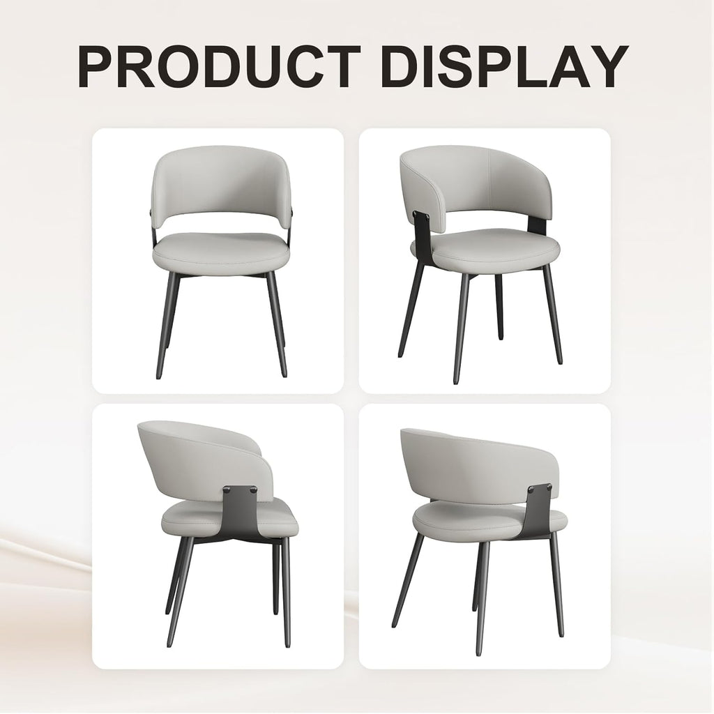 Modern Dining Chairs Set of 2, Faux Leather Upholstered Kitchen Chairs with Curved Back and Metal Legs