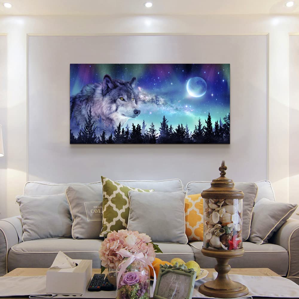 Canvas Wall Art Large Wall Decor Paintings Modern Family Wall Decorations Abstract Aurora Scenery Canvas Art Wolf