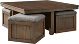 Boardernest Casual Coffee Table with 4 Storage Stools, Dark Brown