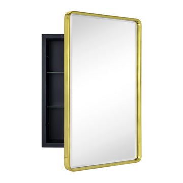 Farmhouse Brushed Gold 16x24 Brass Recessed Medicine Cabinet