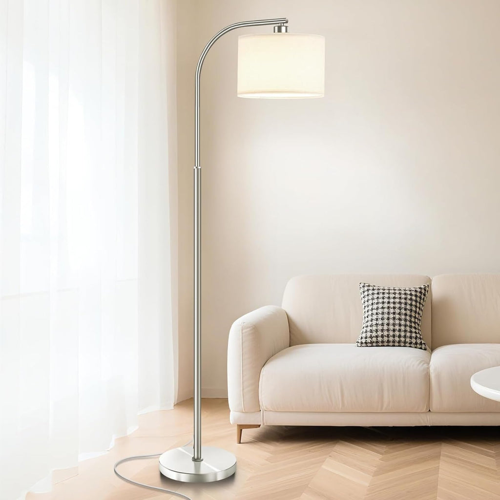 Floor Lamp,Modern Standing Lamps with 9W LED Bulb,65'' Silver Tall Floor Light with Fabric Shade,3 Color