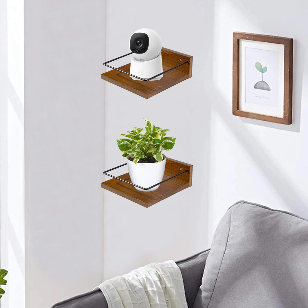 Wall Mounted Plant Holder, Wooden Floating Shelves for Flower Pot Wall Hanging Wood Rack Farmhouse Small Decorative