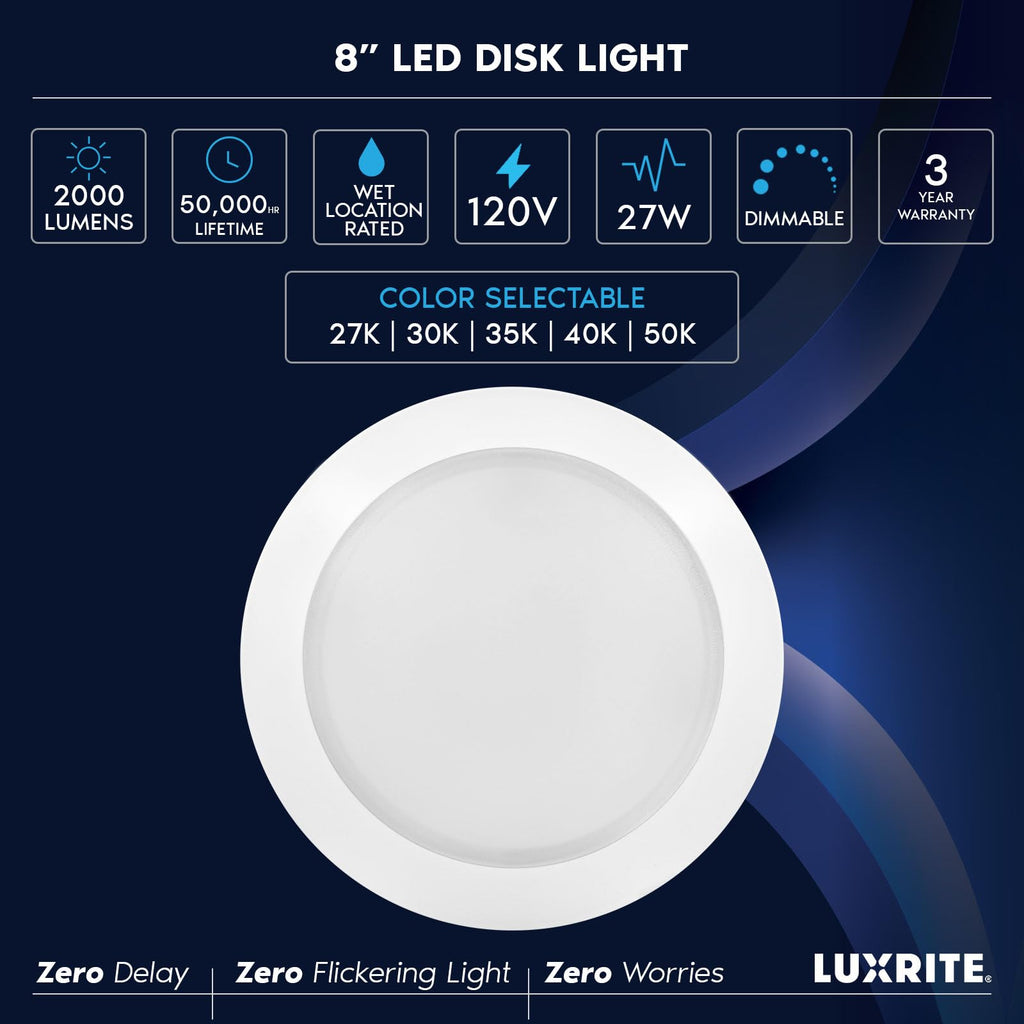 8 Inch LED Disk Lights, 27W, 2000LM, 5CCT Selectable 2700K