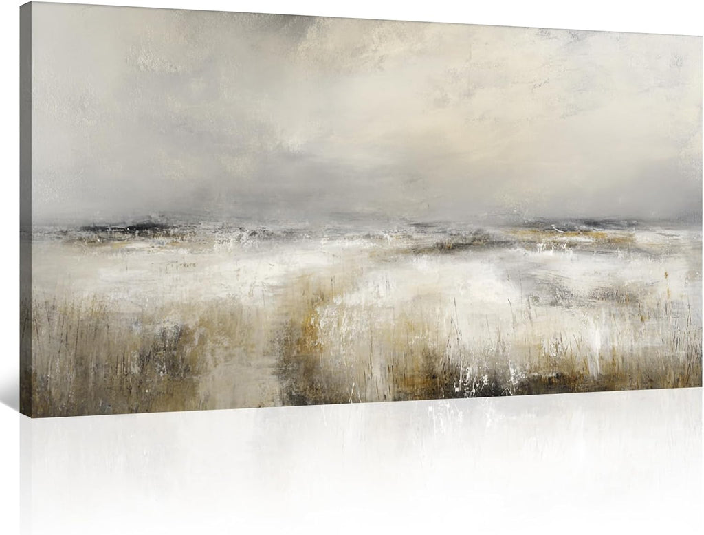 Large Neutral Abstract Canvas Wall Art Modern Landscape Painting Prints Beige Gray Artwork Minimalist Panoramic