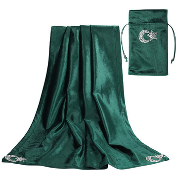 Altar Tarot Card Table Cloth with Tarot Bag Divination Wicca Velvet (Green 10)