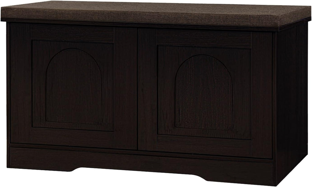 Shoe Storage Bench with Cushion, Entryway Bench with Seat & Doors | 2-Tier Shoe Cabinet Bench Fits 6 Pairs