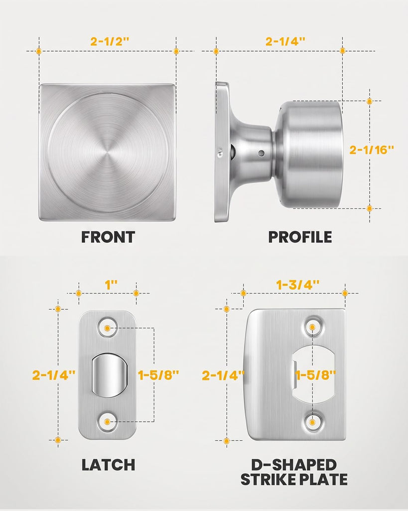 Brushed Nickel Door Knob Interior, Passage Door Knobs 2 Pack