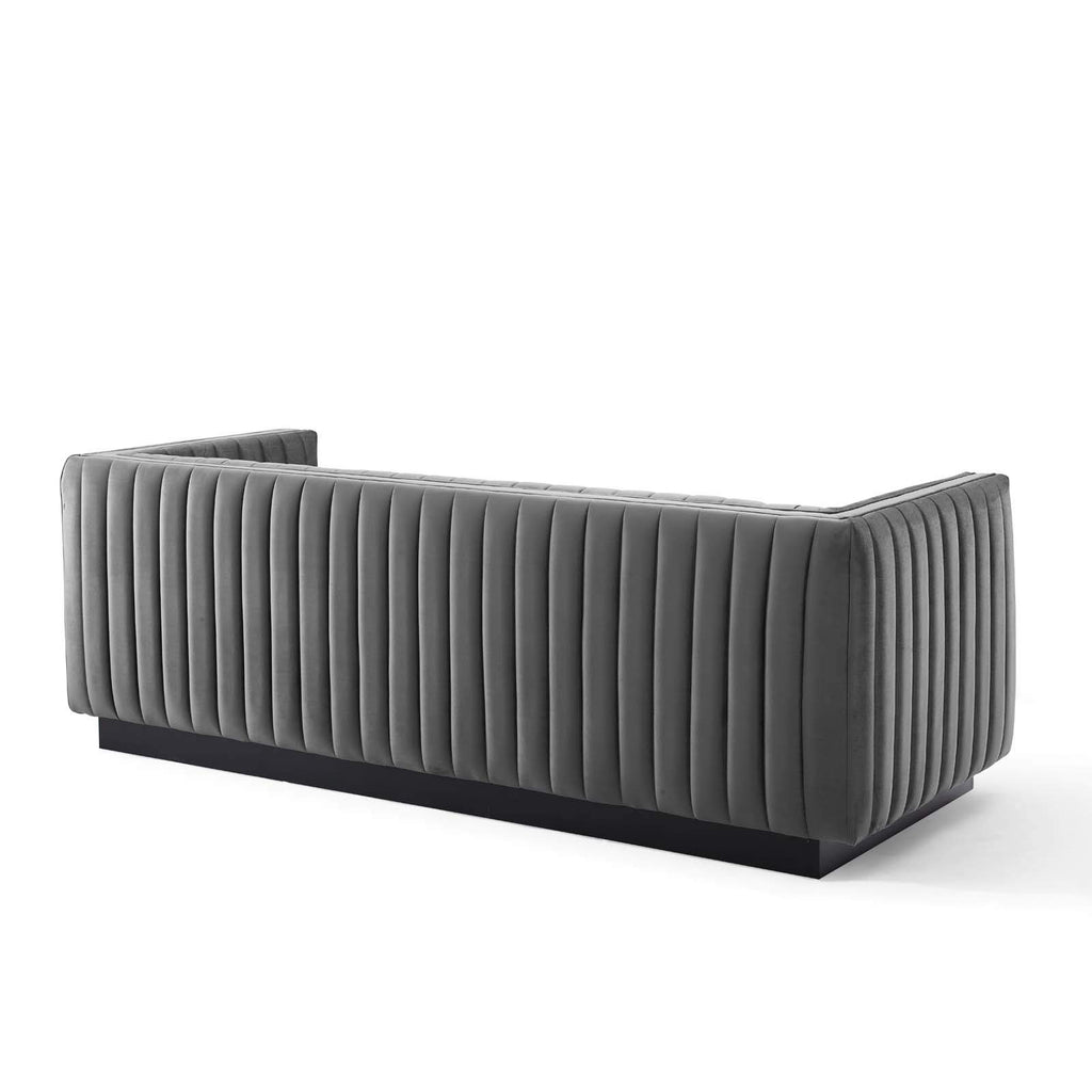 Conjure Channel Tufted Upholstered Performance Sofa in Gray