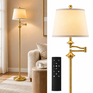 Vintage Gold Floor Lamp, 350° Adjustable Swing Arm
