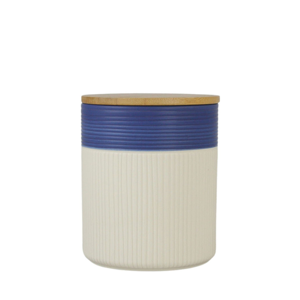 Luca Ombre Embossed Ceramic Kitchen Canister Set, Set of 3, Matte Blue/White, Bamboo Lids