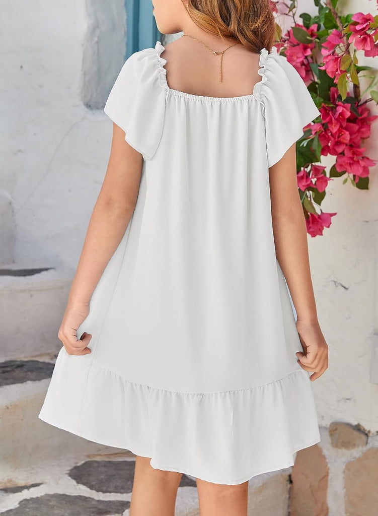 Girls Summer Dresses Kids Ruffled Sleeve Sundress
