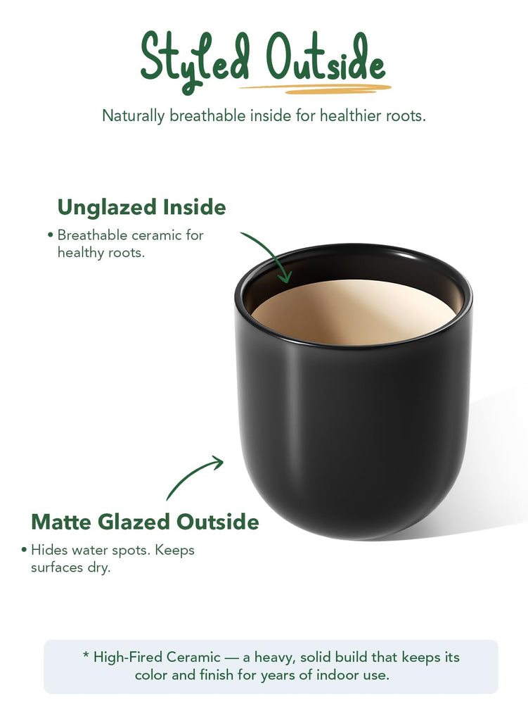 6 Inch Ceramic Plant Pot, Small Indoor Planter, Black