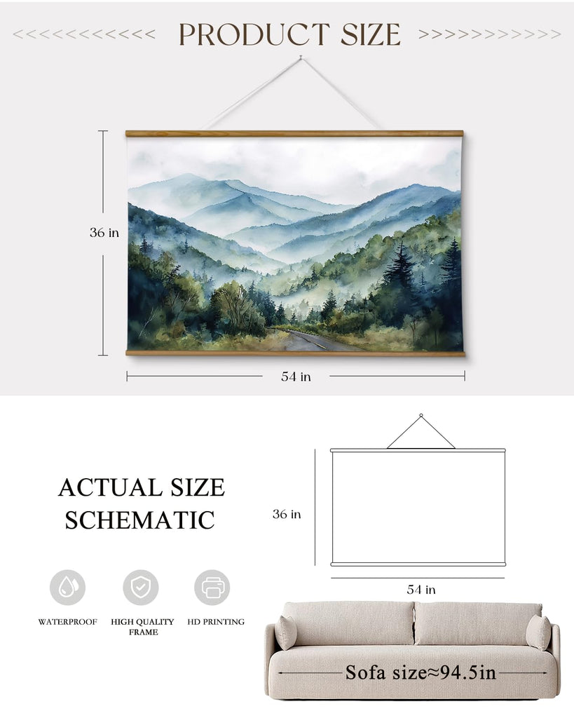 Extra Large Framed Wall Art, Ridge Mountain Forest Print, 36x54 In