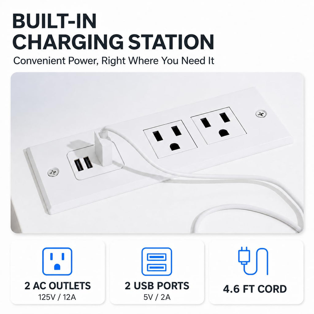 9 Drawer White Dresser with Charging Station Led Lights
