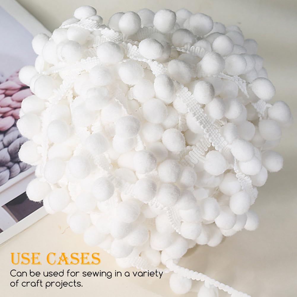 White Pom Pom Ball Fringe Trim 1 Inch Wide Sewing Ribbon for DIY Crafts Pillow Clothing Home Decoration - 20 Yards