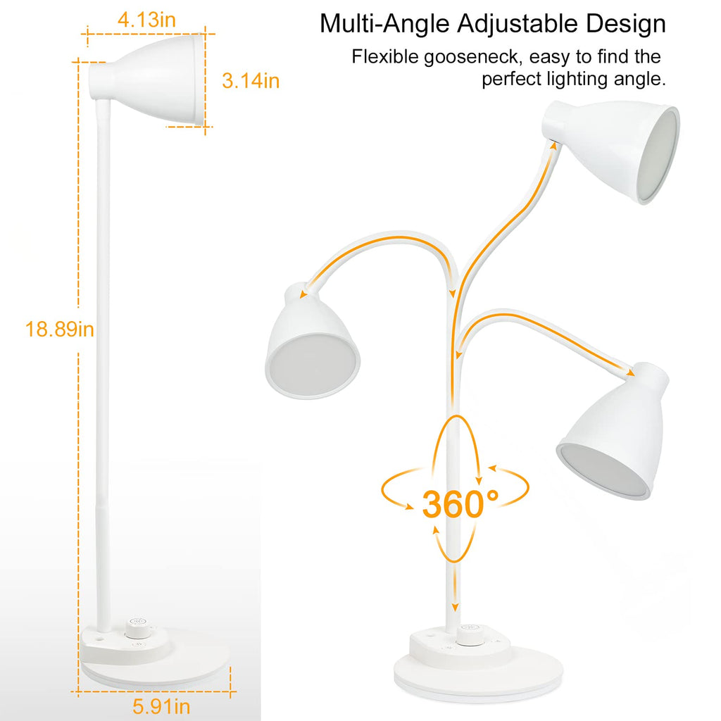 LED Desk Lamp with USB Charging Port, 3 Color Modes Dimmable, White