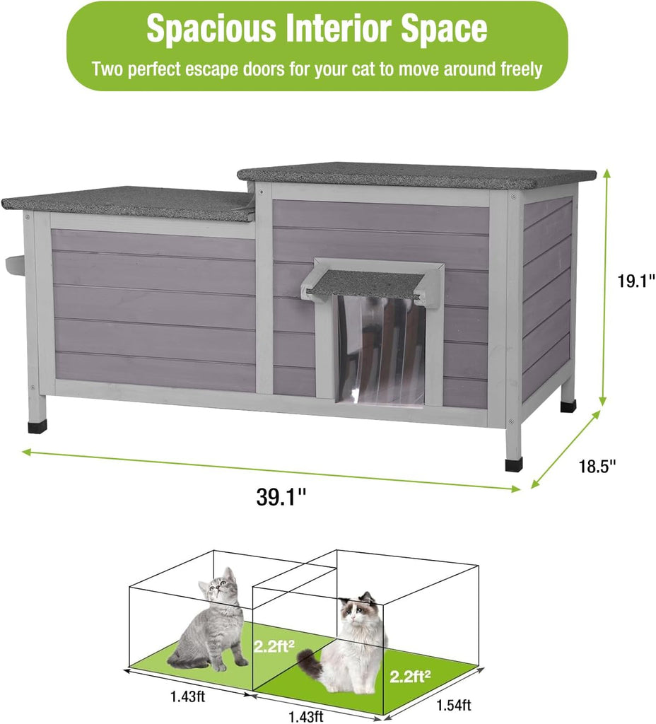 Outdoor Cat House Weatherproof Feral Kitty Shelter for Winter Cat Condo with Large Opening Roof (1-Story)