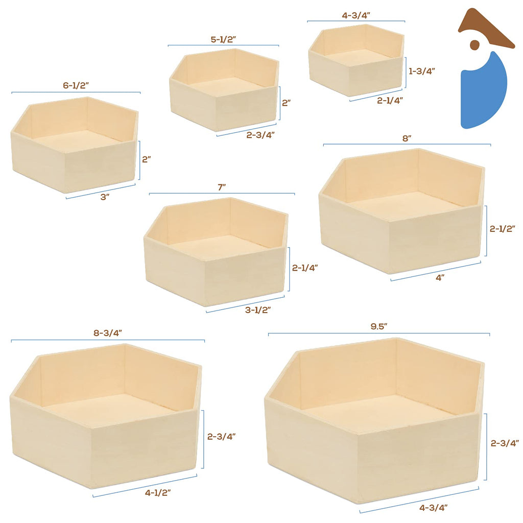 Wooden Hexagon Floating Shelves with Backs, 5 Sets of 7, Unfinished for Crafts and DIY Wall Décor: Modern