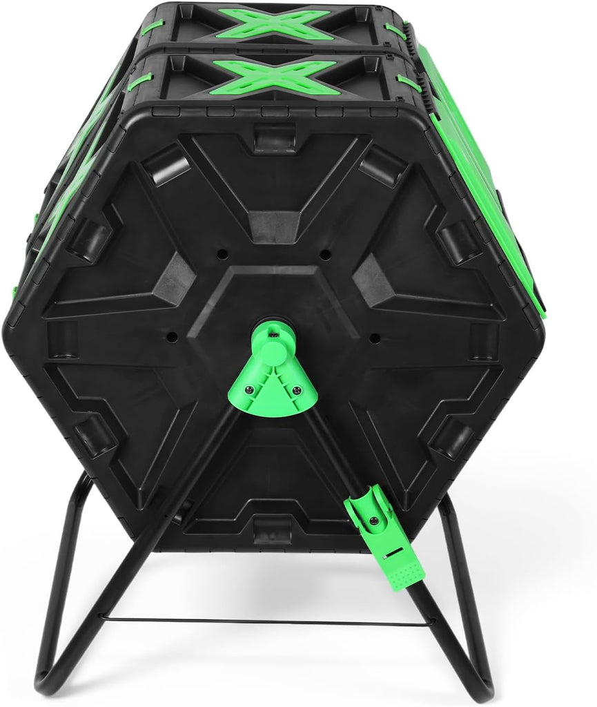 140L Dual Chamber Heavy Duty Tumbling Composter w Sliding Door 360° | 140L dual chamber outdoor tumbler with sliding