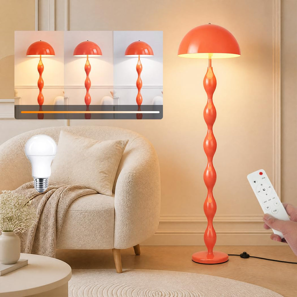 Orange Mushroom Floor Lamp, Dimmable Standing Lamp with Remote Bulb
