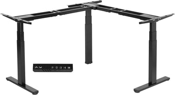 Black Electric Corner 3 Leg Standing Desk Frame, DESK-V130EB | Triple Motor, Height Adjustable, L-Shaped, Holds up to