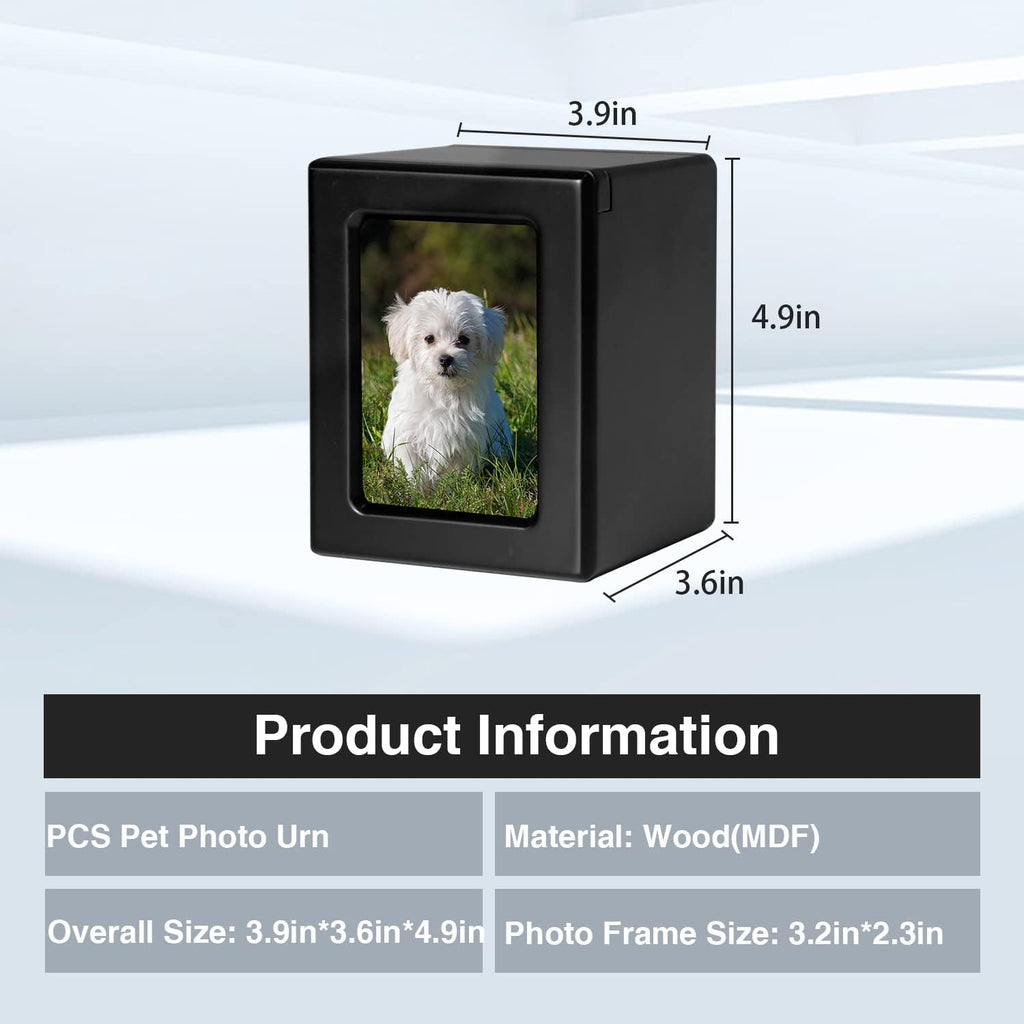 Wooden Dog Ashes Urn, Black, Solid, Small (0-25lbs), Photo Frame, Polished Finish