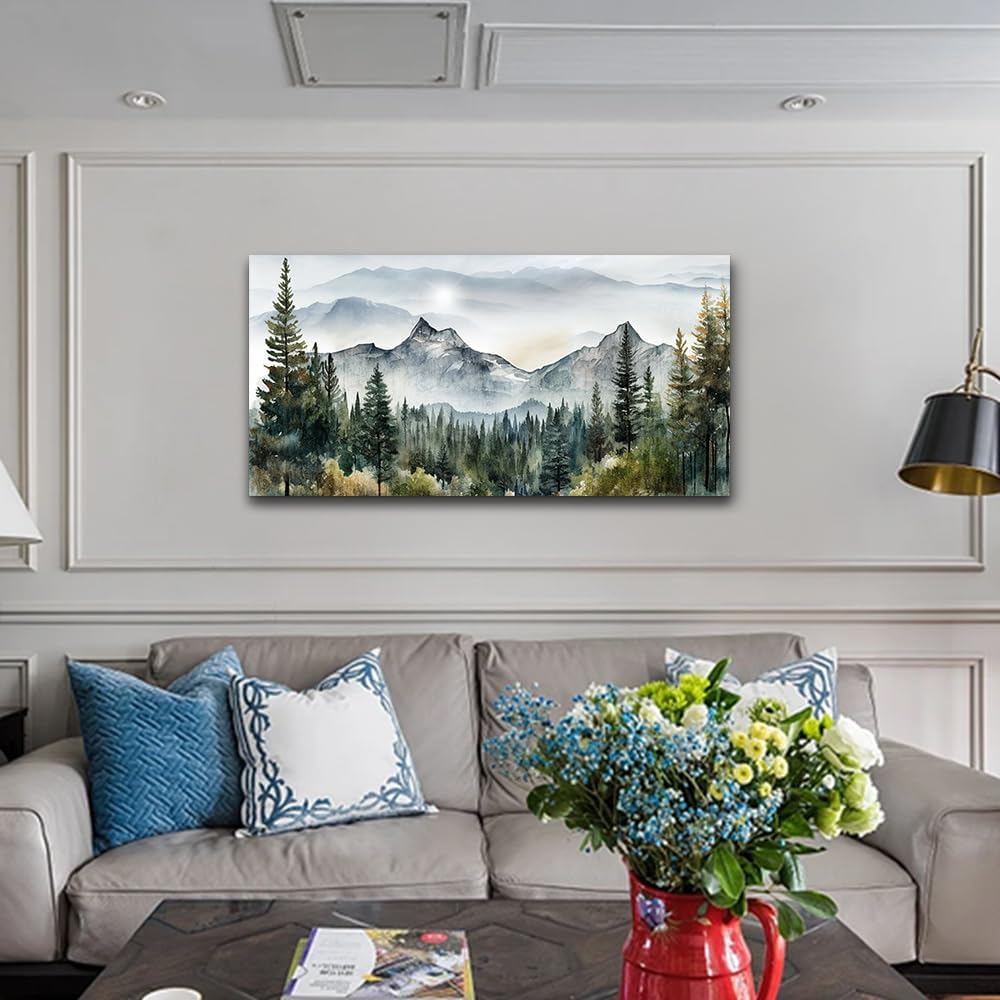 Abstract Mountain Landscape Canvas Art - Modern Wall Decor - Stretched & Framed, Ready To Hang