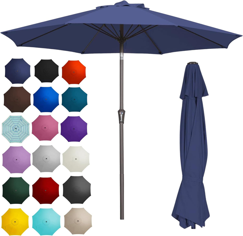 PatioKingdom 9FT Patio Outdoor Umbrella-UPF 50+ Sun Shade with Wind Vent, Push-Button Tilt & Smooth Crank Lift
