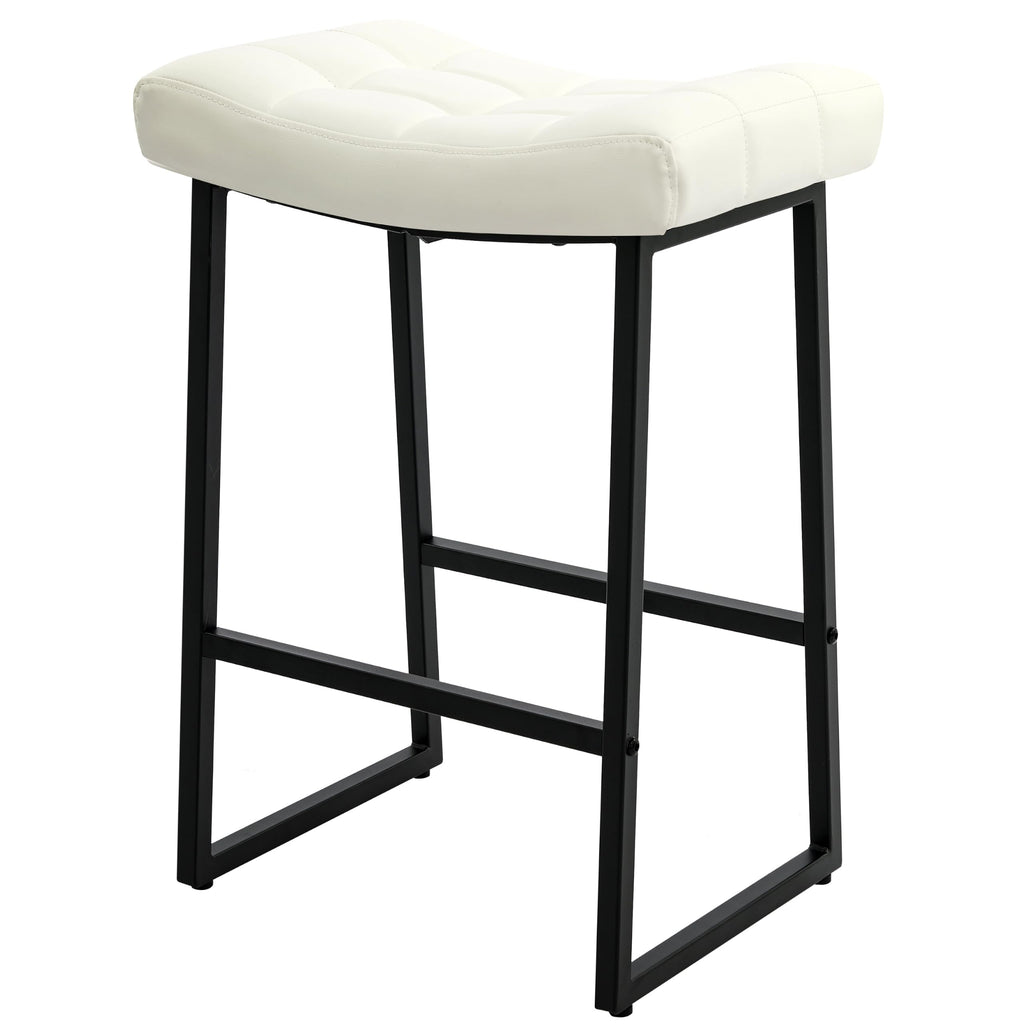 Black and White Counter Height Bar Stool Island Modern Backless Barstool with Upholstered Faux Leather Seat and Metal