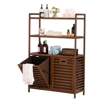 Tilt Out Laundry Hamper, Bamboo Double Laundry Hamper with Shelf