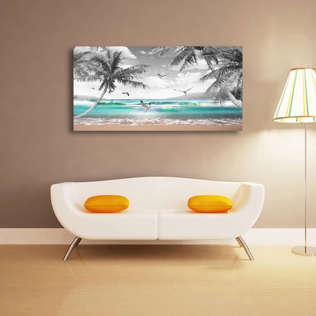 Beach Palm Pictures Canvas Wall Art Bedroom Wall Decor, Sea Wave Wall Art Print Paitnings Decor, Morden Artwork Coconut