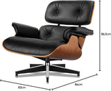 Mid-Century Modern Lounge Chair & Ottoman — Black Bonded Grain Leather, Light Walnut Base, Extended Chaise