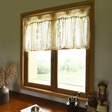 Boho Kitchen Curtains Short Shabby Chic Lace curtain Handmade Cotton Crochet Lace Kitchen Valance Country Cottage