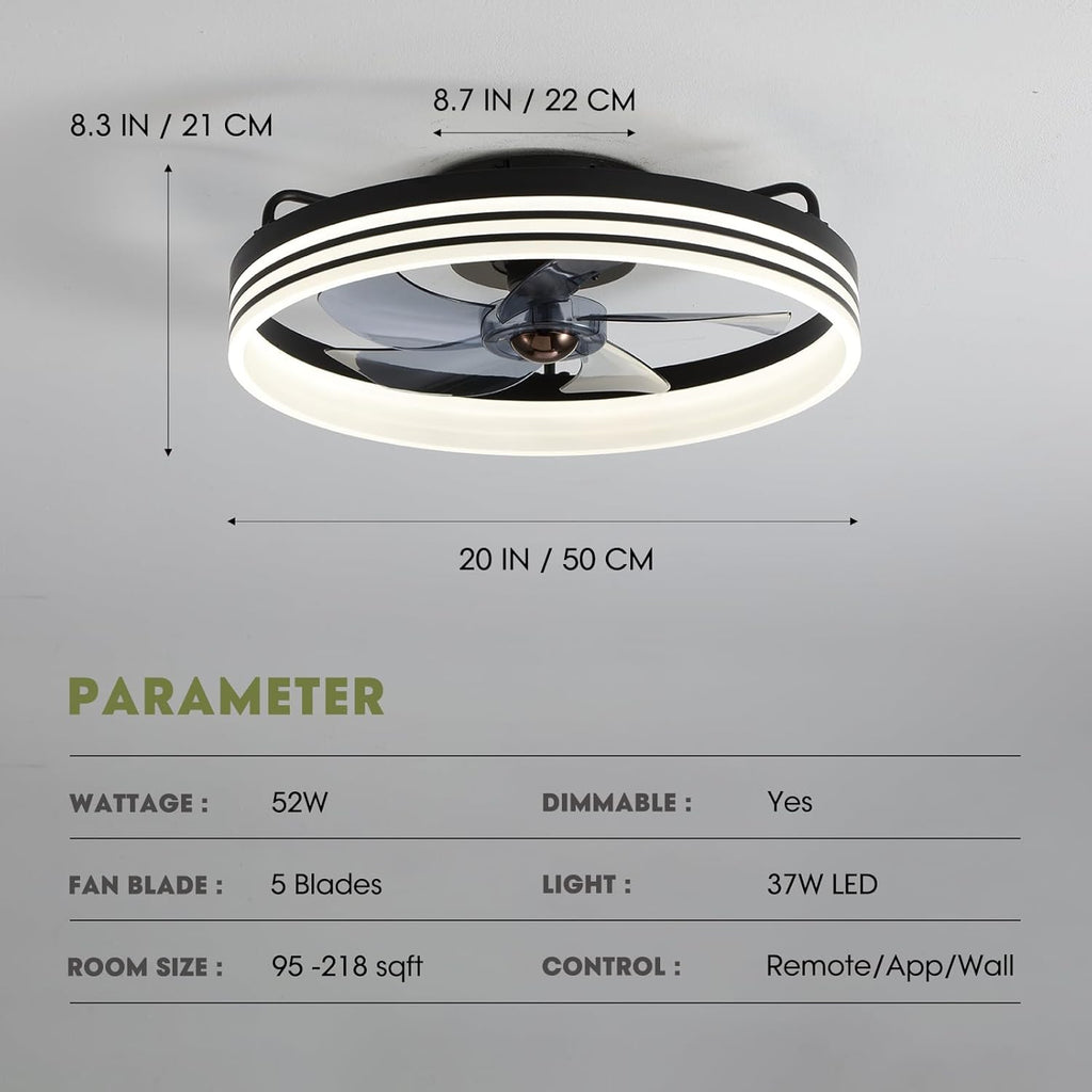 Ceiling Fans with Lights, Flush Mount Ceiling Fan with Lights and Remote, 6 Wind Speeds Smart Low Profile Ceiling Fan for Bedroom, Kids Room and Living Room 20" (Black) A101-B0BXNXG7JS